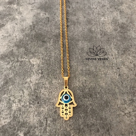 Hamsa Evil Eye Stainless Steel Necklace - Picture 6 of 12